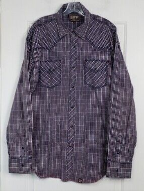 Cowboy Up Mens Plaid Western Brushpopper Pearl Snap Shirt - Size XL - EUC